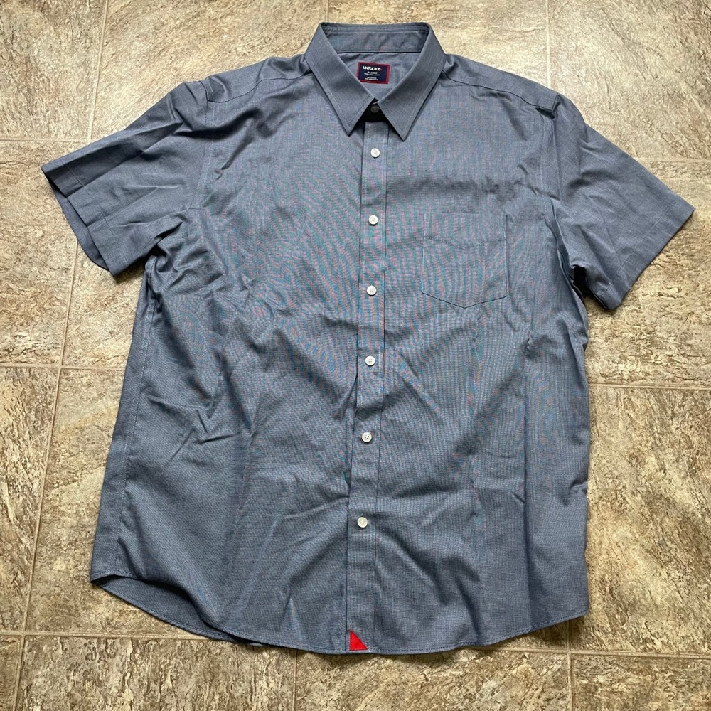 UNTUCKit Petrus WF Slim Fit Wrinkle Free Short Sleeve Shirt Blue Mens XL 35454